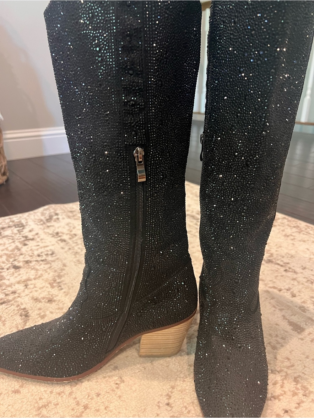Black Sparkle Western Knee-High Boots - Size 8 - Picture 3 of 8